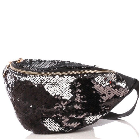 black sequin fanny pack